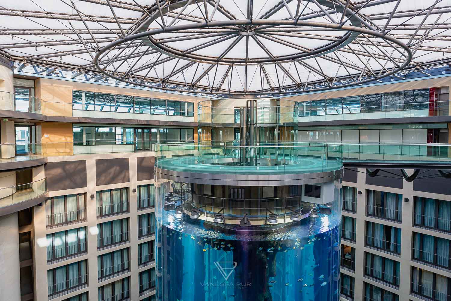 Aquadom Berlin - Huge aquarium with elevator in the hotel - Getting married in aquarium elevator - a special wedding location - 1500 fishes as witnesses of marriage