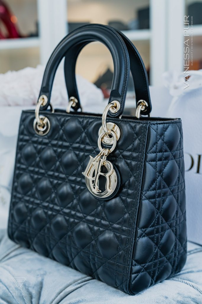 Christian Dior - Medium Lady Dior handbag in leather, black lamb nappa and gold - The medium Lady Dior bag by Christian Dior has been an absolute classic among luxury designer handbags since 1995. History with Lady Diana and Dior bags