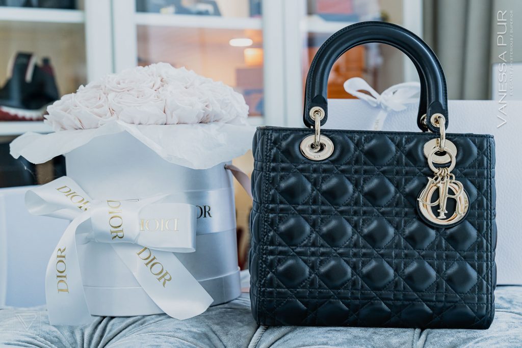 Christian Dior - Medium Lady Dior handbag in leather, black lamb nappa and gold - The medium Lady Dior bag by Christian Dior has been an absolute classic among luxury designer handbags since 1995. History with Lady Diana and Dior bags