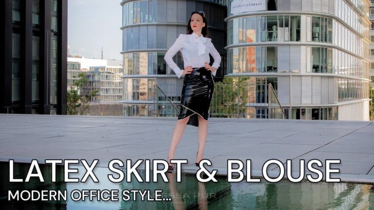 LATEX SKIRT with luxury HIGH HEELS and a white blouse – Fashion Outfit