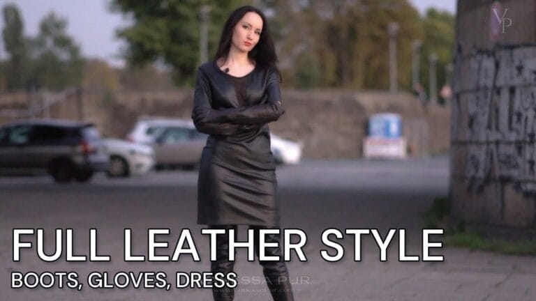 Leather Fashion with Otk Boots, gloves and Mini Dress